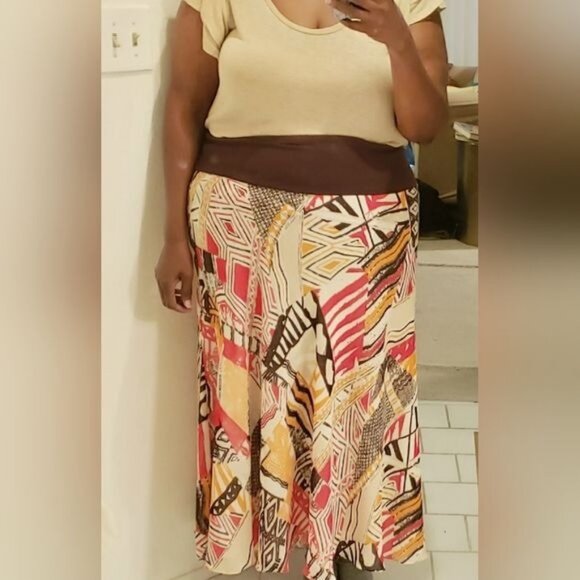 Vintage Jones New York Abstract Brightly Printed Flowy Maxi Skirt Size 2X EUC - Picture 2 of 10